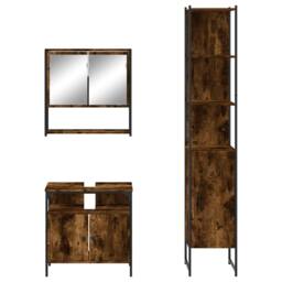 Berkfield Home Durable 3 Piece Bathroom Furniture Set Smoked Oak Engineered Wood in Brown - thumbnail 6