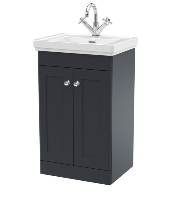 Balterley Bathroom Floor 2-Door Vanity Unit & Fireclay Basin, Dark Grey, 500mm in Grey - image 1