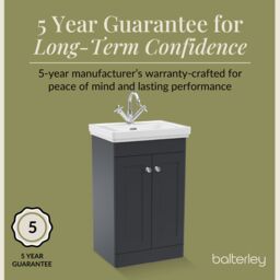 Balterley Bathroom Floor 2-Door Vanity Unit & Fireclay Basin, Dark Grey, 500mm in Grey - thumbnail 6