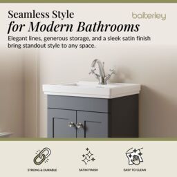 Balterley Bathroom Floor 2-Door Vanity Unit & Fireclay Basin, Dark Grey, 500mm in Grey - thumbnail 2