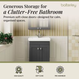Balterley Bathroom Floor 2-Door Vanity Unit & Fireclay Basin, Dark Grey, 500mm in Grey - thumbnail 3