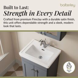 Balterley Bathroom Floor 2-Door Vanity Unit & Fireclay Basin, Dark Grey, 500mm in Grey - thumbnail 4