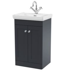 Balterley Bathroom Floor 2-Door Vanity Unit & Fireclay Basin, Dark Grey, 500mm in Grey - thumbnail 1