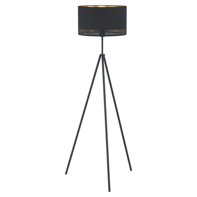 Loops Floor Lamp Light Colour Black Shade Black Inner Gold Outer Fabric Bulb E27 1x40W - image 1