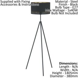 Loops Floor Lamp Light Colour Black Shade Black Inner Gold Outer Fabric Bulb E27 1x40W - thumbnail 2