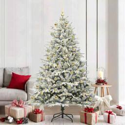 Berkfield Home Artificial Pre-lit Christmas Tree with Ball Set Green 210 cm - thumbnail 1