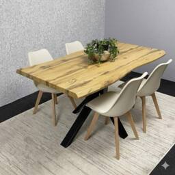 KOSY KOALA Modern Dining Set with 4 Cream Plastic Chairs with Faux Leather Seats in Brown
