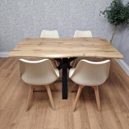 KOSY KOALA Modern Dining Set with 4 Cream Plastic Chairs with Faux Leather Seats in Brown - thumbnail 9