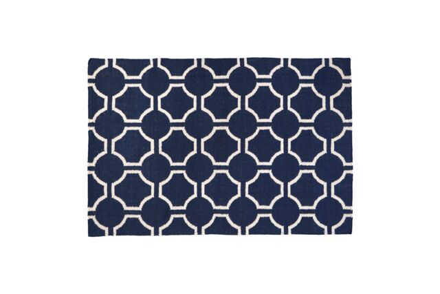 Orsina Grey White & Green Rug, Modern Hand Woven Flatweave Rug with Geometric Oval Pattern, Durable Cotton in Blue - Size: 120 cm x 180 cm - image 1