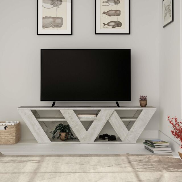 Decortie Ralla' Modern TV Unit Multimedia Centre with Shelves 158cm in Off-White - Size: 1 Pack - image 1