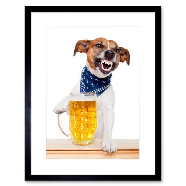 "Artery8 Jack Russell Dog Mug Beer Pint Drunk 12x16"" Framed Art Print in Brown - Size: W12"" x H16""" - image 1