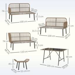 OUTSUNNY Sectional Outdoor Furniture with Glass Top Table in Cream - thumbnail 3