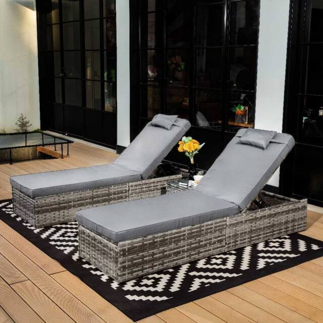Furniture Maxi Vancouver Rattan Sun Lounger Set In Grey - image 1