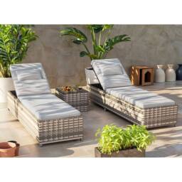 Furniture Maxi Vancouver Rattan Sun Lounger Set In Grey - thumbnail 2