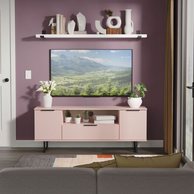 Ready Assembled 2 U Fuji 2 Door 1 Drawer Wide TV Unit (Ready Assembled) in Dusty Pink - image 1