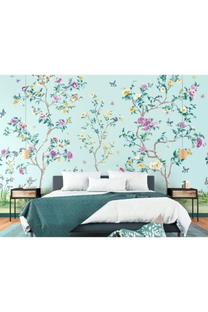 Origin Murals Flower Tree Wall Mural in Blue - Size: W350 cm x H280 cm - image 1