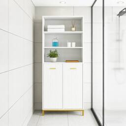 Hygrad Built to Survive Bathroom Tall Storage Cabinet Cupboard with 2 Laundry Baskets in White - thumbnail 2