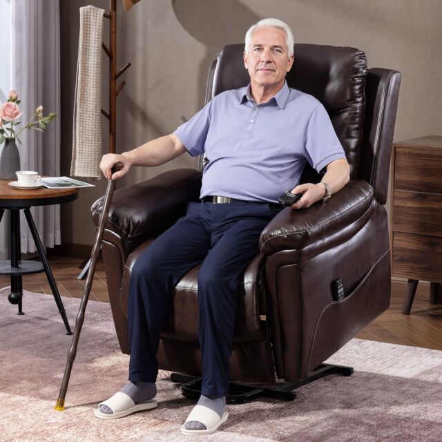 HOMCOM Massage Recliner Chair, Lift Chair with Heat, USB, Remote, Brown - Size: Armchair - image 1