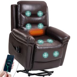 HOMCOM Massage Recliner Chair, Lift Chair with Heat, USB, Remote, Brown - Size: Armchair - thumbnail 2