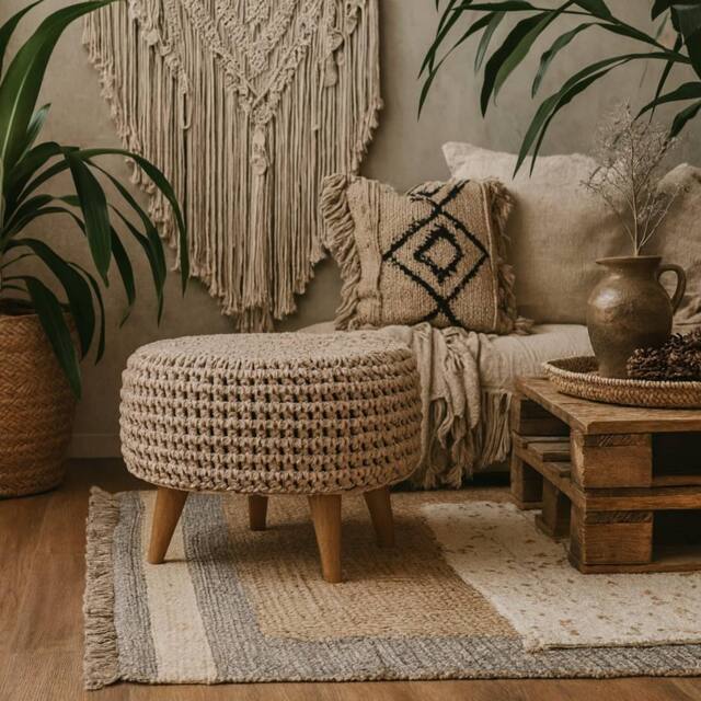 Wyld Haus Mantua Beige Hand Woven Oblong Footstool - image 1