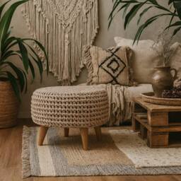 Wyld Haus Mantua Beige Hand Woven Oblong Footstool - thumbnail 1