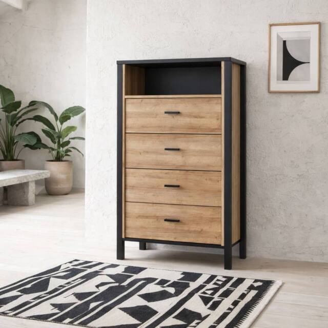 Wyld Haus Egtved 4 Drawer Chest in Black & Natural Oak Effect - image 1