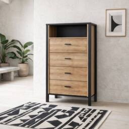 Wyld Haus Egtved 4 Drawer Chest in Black & Natural Oak Effect - thumbnail 1