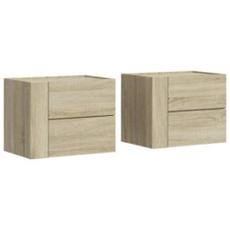 Berkfield Home Wall-mounted Bedside Cabinets 2 pcs Sonoma Oak 45x30x35 cm in Brown - Size: 45 x 30 x 35 cm - thumbnail 2