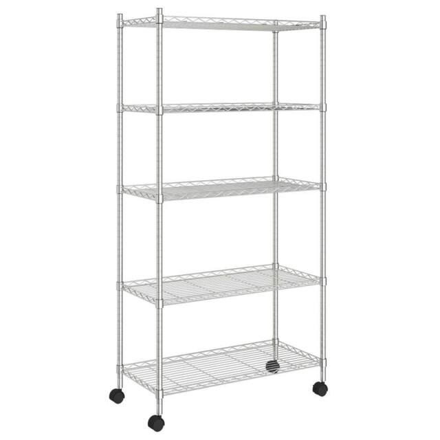 Berkfield Home 5-Tier Storage Shelf with Wheels 75x35x155 cm Chrome 250 kg in Silver - Size: 75 x 35 x 155 cm - image 1