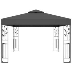 Berkfield Home Gazebo with Double Roof&LED String Lights 3x4m Anthracite in Black - thumbnail 5