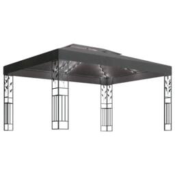 Berkfield Home Gazebo with Double Roof&LED String Lights 3x4m Anthracite in Black - thumbnail 3