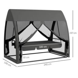 OUTSUNNY Swing Chair Lounger Bed Hammock 3 Person Mesh Wall Canopy Grey Garden Patio - thumbnail 3