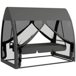 OUTSUNNY Swing Chair Lounger Bed Hammock 3 Person Mesh Wall Canopy Grey Garden Patio - thumbnail 2