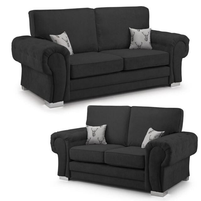Furnishings For Less UK Milan Fabric Sofa Suite 3 & 2 Seater Sofa Set Full Back in Black - image 1