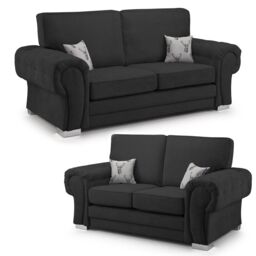Furnishings For Less UK Milan Fabric Sofa Suite 3 & 2 Seater Sofa Set Full Back in Black - thumbnail 1