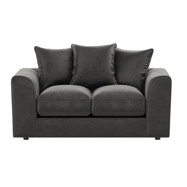 Furnishings For Less UK Brooklyn Plush Velvet Fibre Fabric 2 Seater Sofa Scatter Back in Grey - image 1