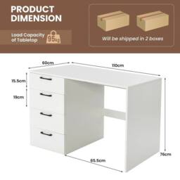 Havendro 4 Drawer Compact Computer Writing Workstation Desk in White - thumbnail 2