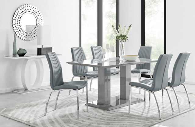 FurnitureboxUK Imperia 6 Grey Dining Table & 6 Isco Chairs - image 1