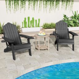 Costway Patio Adirondack Chair All-Weather Lounge Chair w/Retractable Footrest in Black - thumbnail 6