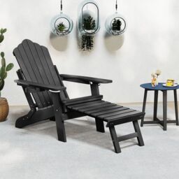 Costway Patio Adirondack Chair All-Weather Lounge Chair w/Retractable Footrest in Black - thumbnail 5