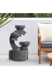 H&O Direct Cascading C Shaped Rockery Deco Outdoor Water Fountain in Natural - thumbnail 1