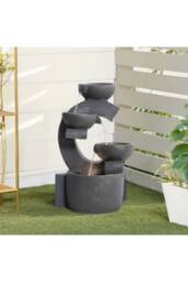 H&O Direct Cascading C Shaped Rockery Deco Outdoor Water Fountain in Natural - thumbnail 2