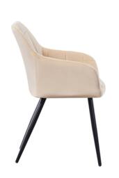 Life Interiors Set of 6 Camden Modern Velvet Dining Chairs with Armrests, Quilted Design & Black Metal Legs in Cream - thumbnail 3