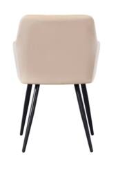 Life Interiors Set of 6 Camden Modern Velvet Dining Chairs with Armrests, Quilted Design & Black Metal Legs in Cream - thumbnail 4