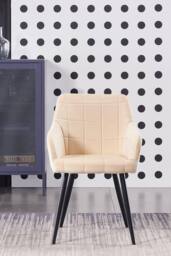 Life Interiors Set of 6 Camden Modern Velvet Dining Chairs with Armrests, Quilted Design & Black Metal Legs in Cream - thumbnail 2