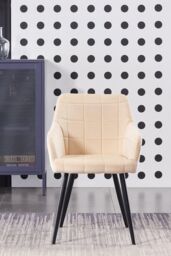 Set of 6 Camden Modern Velvet Dining Chairs with Armrests, Quilted Design & Black Metal Legs - thumbnail 3