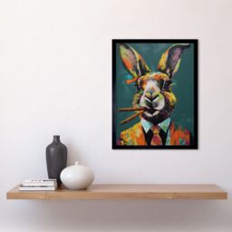"Artery8 Wall Art Print Rabbit with Cheroot Cigars Wearing Suit Modern Art Framed in Black - Size: W12"" x H16""" - thumbnail 2