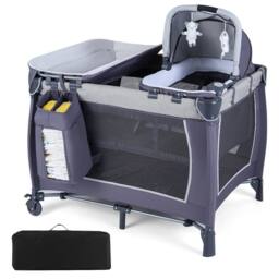 CASART Foldable Nursery Center Bassinet Baby Playard w/Diaper Changing Table - Size: Crib - thumbnail 1