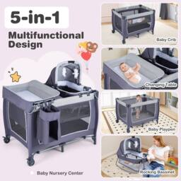 CASART Foldable Nursery Center Bassinet Baby Playard w/Diaper Changing Table - Size: Crib - thumbnail 4