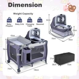 CASART Foldable Nursery Center Bassinet Baby Playard w/Diaper Changing Table - Size: Crib - thumbnail 2